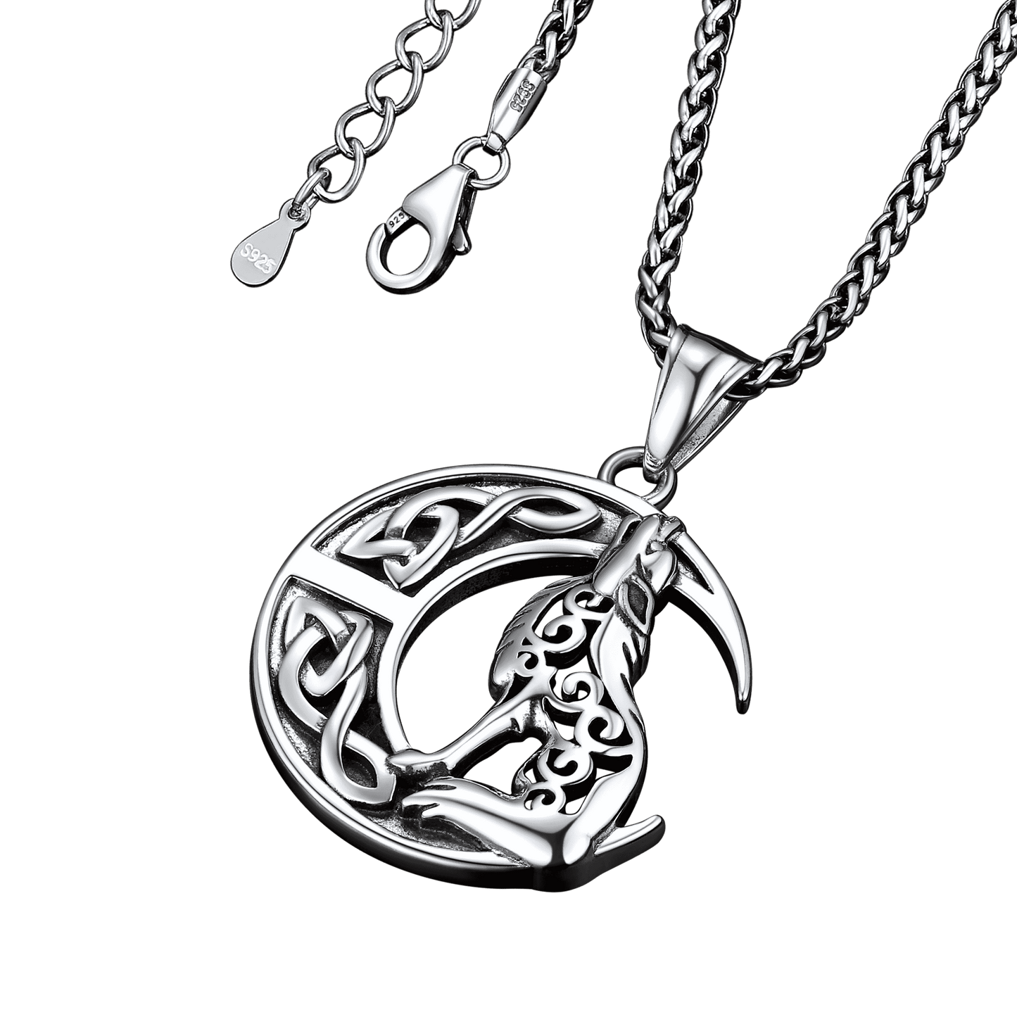 FaithHeart Viking Celtic Moon Wolf Necklace Pendant For Men FaithHeart