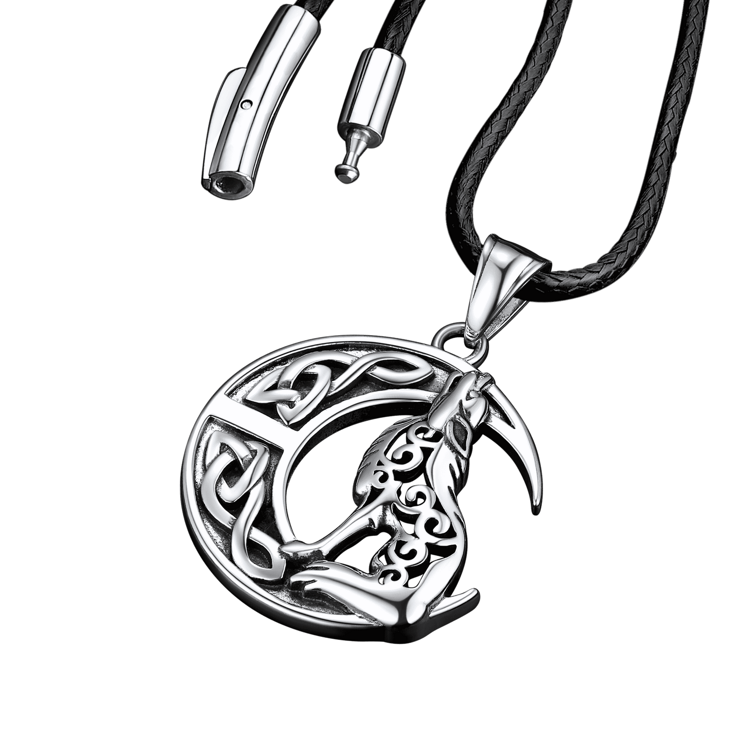 FaithHeart Viking Celtic Moon Wolf Necklace Pendant For Men FaithHeart