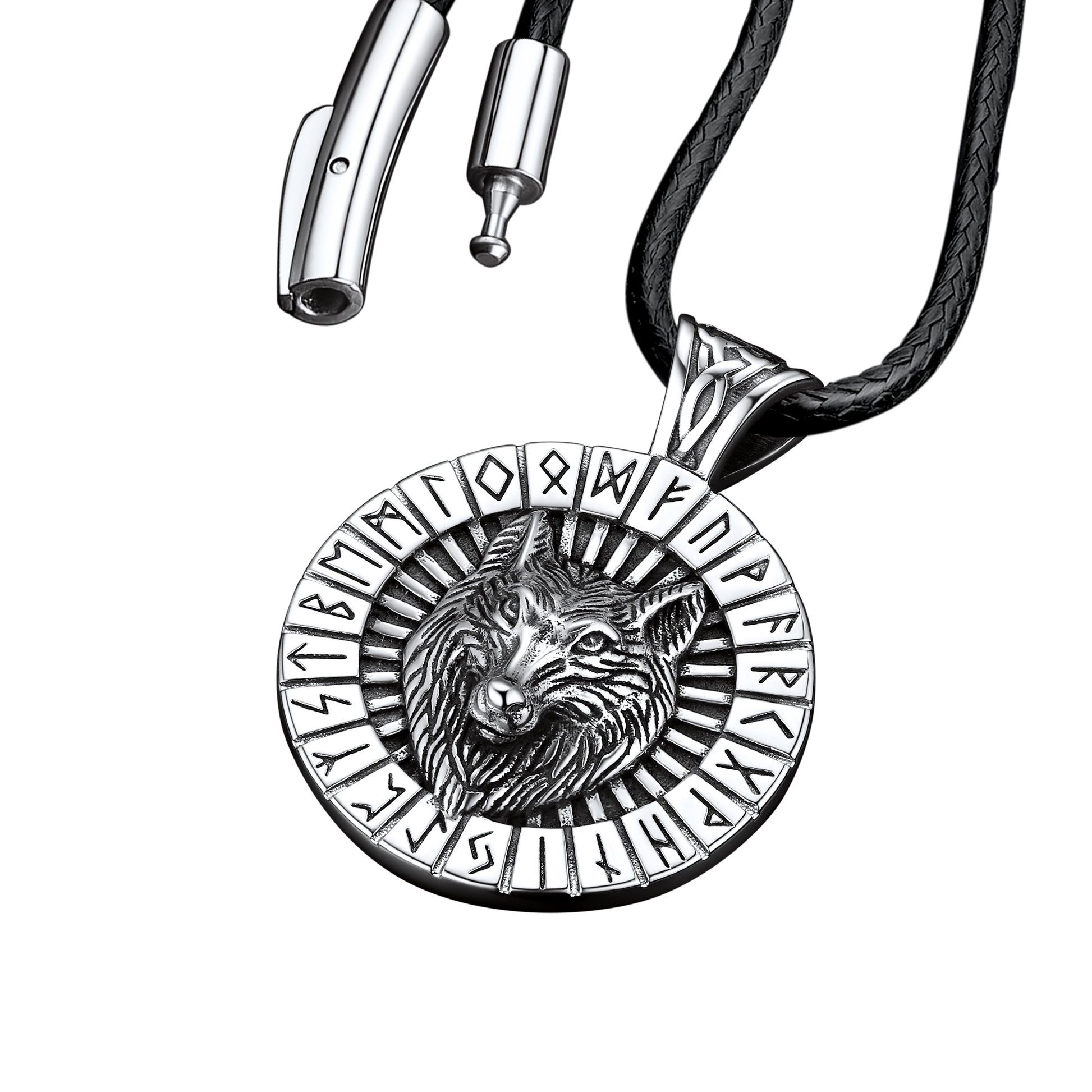 FaithHeart Viking Wolf Amulet Necklace With Runes For Men FaithHeart