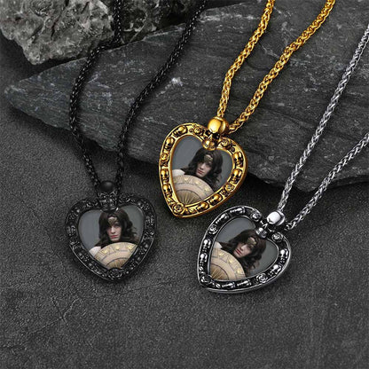 FaithHeart Personalized Heart Shape Photo Engraved Necklace Pendant with Skull FaithHeart