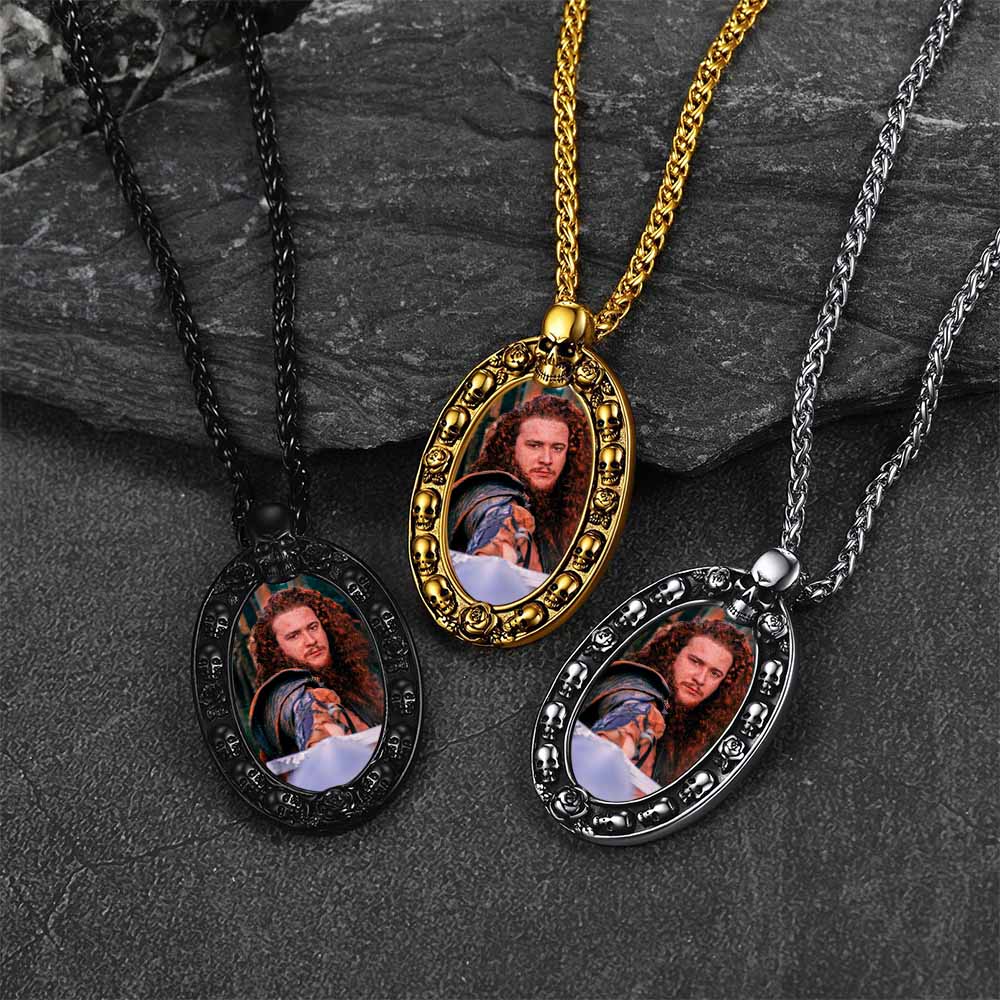 FaithHeart Personalized Oval Photo Pendant Necklace with Gothic Skull FaithHeart