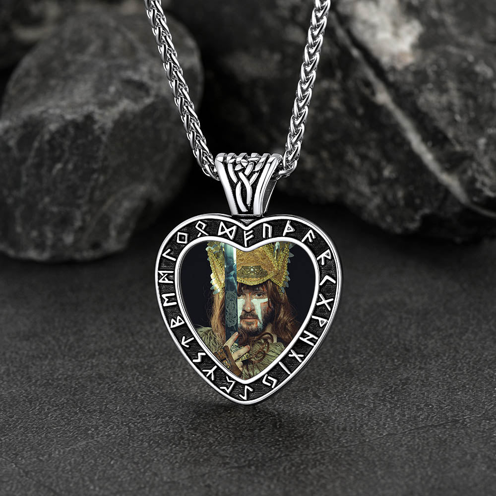 FaithHeart Personalized Photo/Text Engraved Heart Necklace with Rune FaithHeart