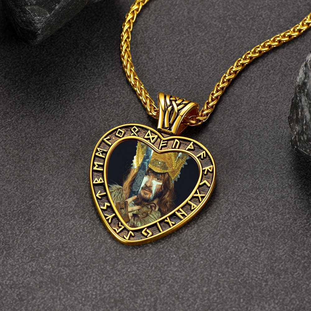 FaithHeart Personalized Photo/Text Engraved Heart Necklace with Rune FaithHeart