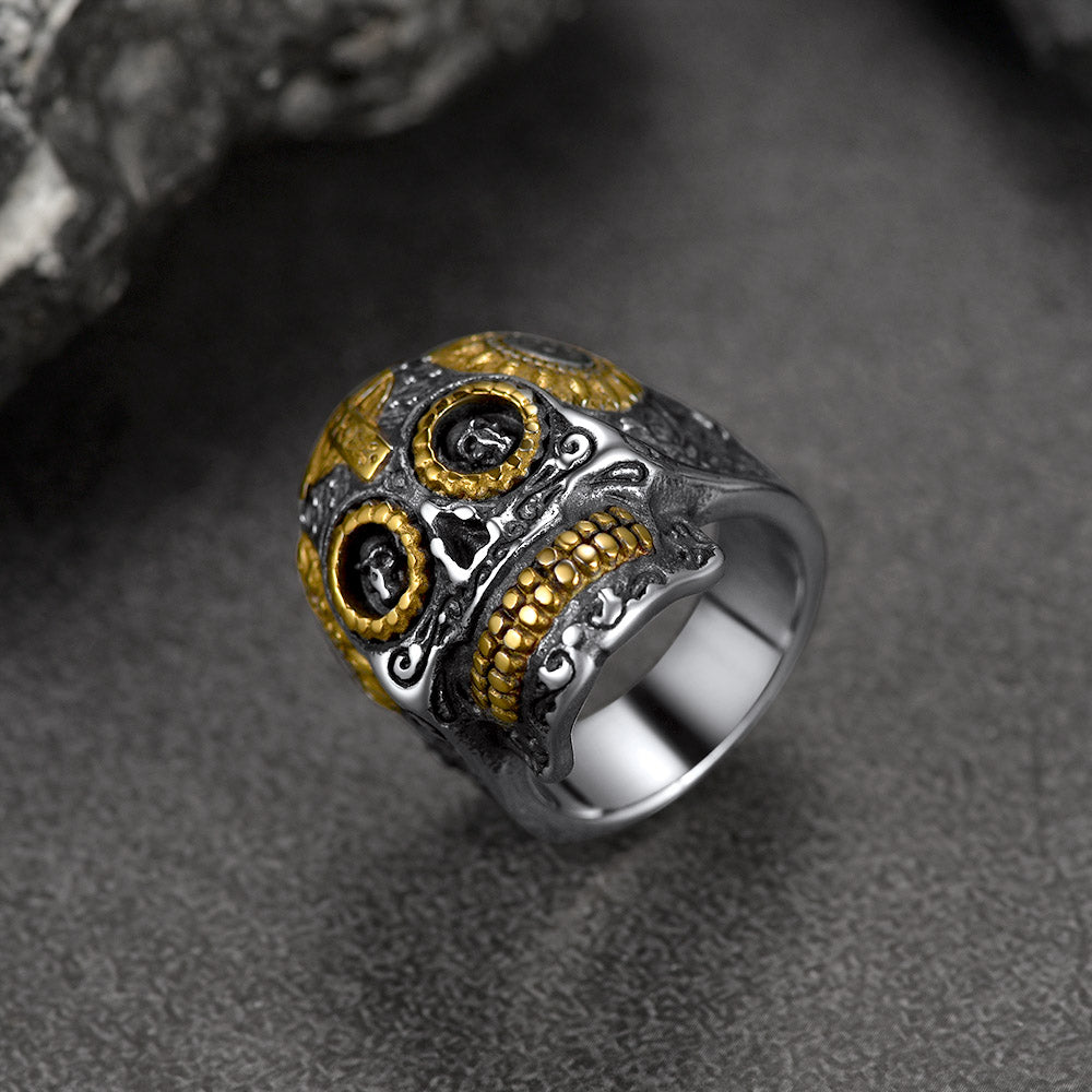 FaithHeart Gothic Punk Solid Suger Skull Ring for Men FaithHeart