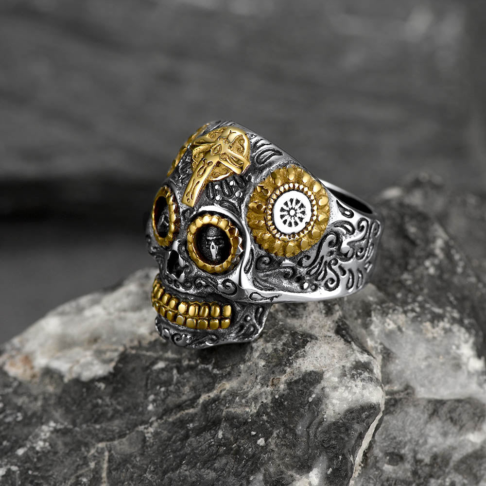 FaithHeart Gothic Punk Solid Suger Skull Ring for Men FaithHeart