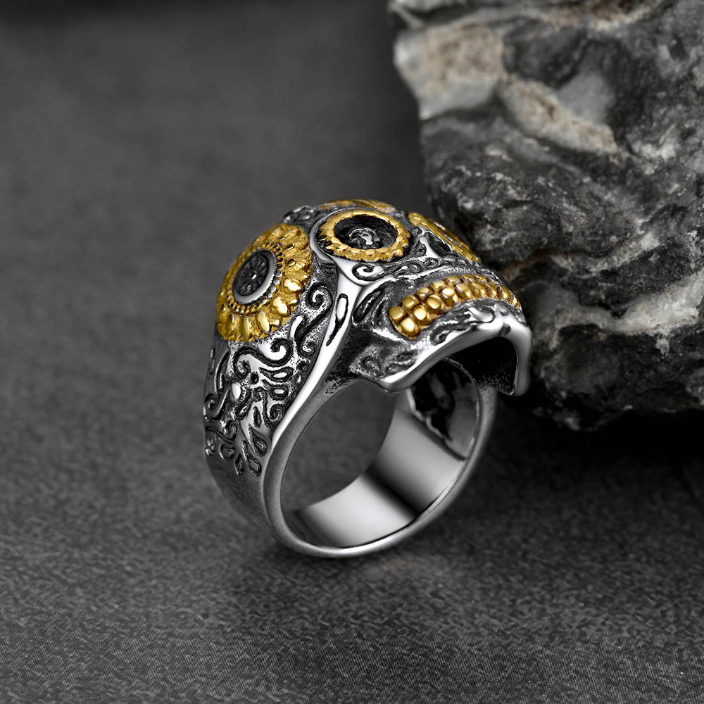 FaithHeart Gothic Punk Solid Suger Skull Ring for Men FaithHeart