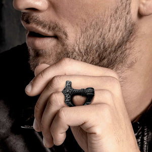 FaithHeart Viking Mjolnir Thor's Hammer Ring with Rune for Men FaithHeart