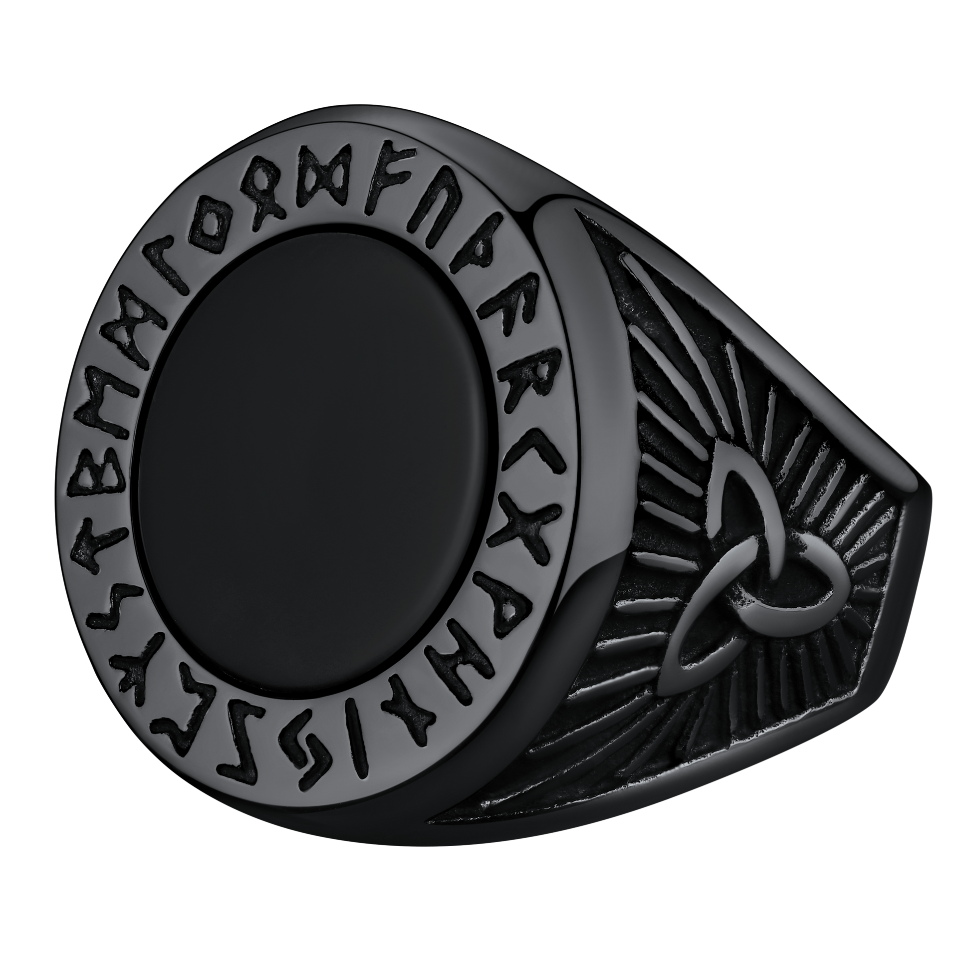 FaithHeart Viking Rune Ring Round Black Onyx Stone Rings FaithHeart