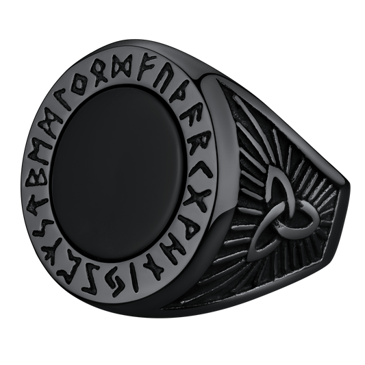 FaithHeart Viking Rune Ring Round Black Onyx Stone Rings FaithHeartimg