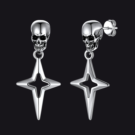 FaithHeart Skull Earrings Cross Star Dangle Drop Stud Earrings For Men FaithHeart