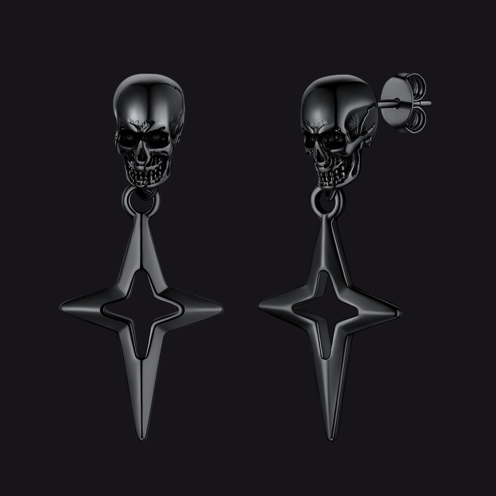 FaithHeart Skull Earrings Cross Star Dangle Drop Stud Earrings For Men FaithHeart