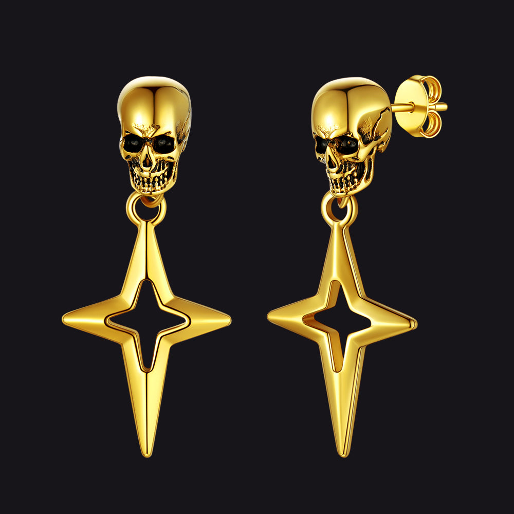 FaithHeart Skull Earrings Cross Star Dangle Drop Stud Earrings For Men FaithHeart