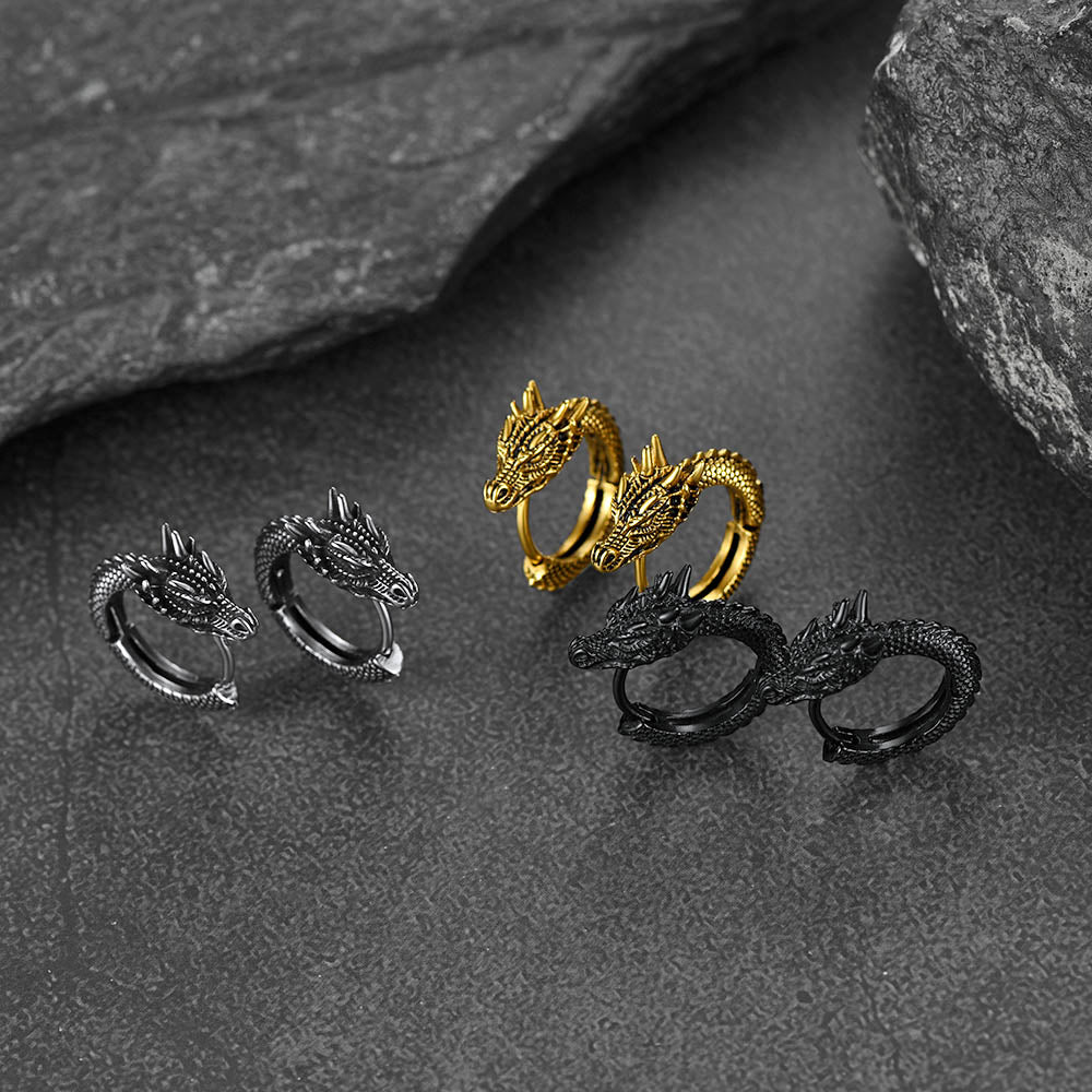 FaithHeart Men's Dragon Hoop Earrings Stainless Steel FaithHeart