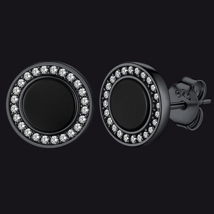 FaithHeart Sterling Silver Black Onyx Diamond Stud Earrings Fine Jewelry FaithHeart