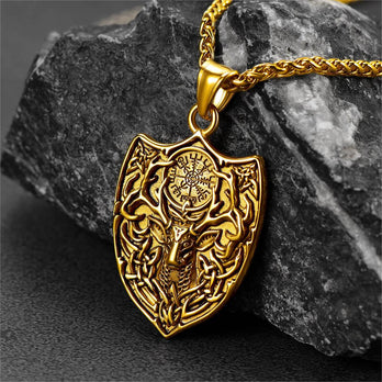 FaithHeart Norse Viking Compass Deer Necklace For Men FaithHeart