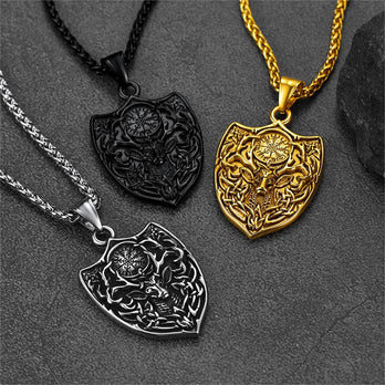 FaithHeart Norse Viking Compass Deer Necklace For Men FaithHeart