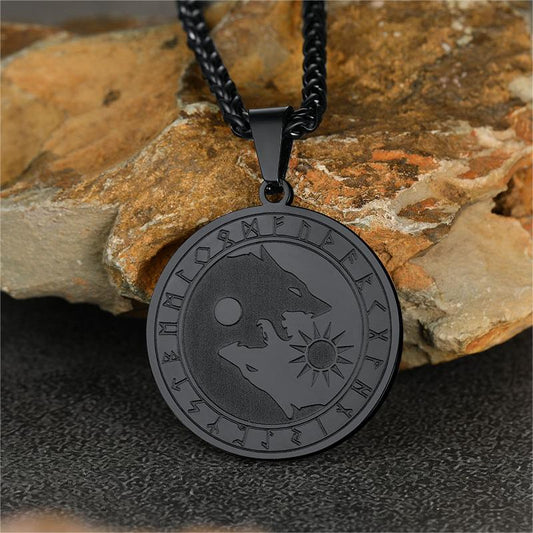 FaithHeart Viking Wolf Necklace For Men With Runes FaithHeart