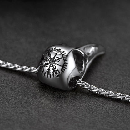 FaithHeart Viking Raven Skull Necklace With Compass for Men FaithHeart