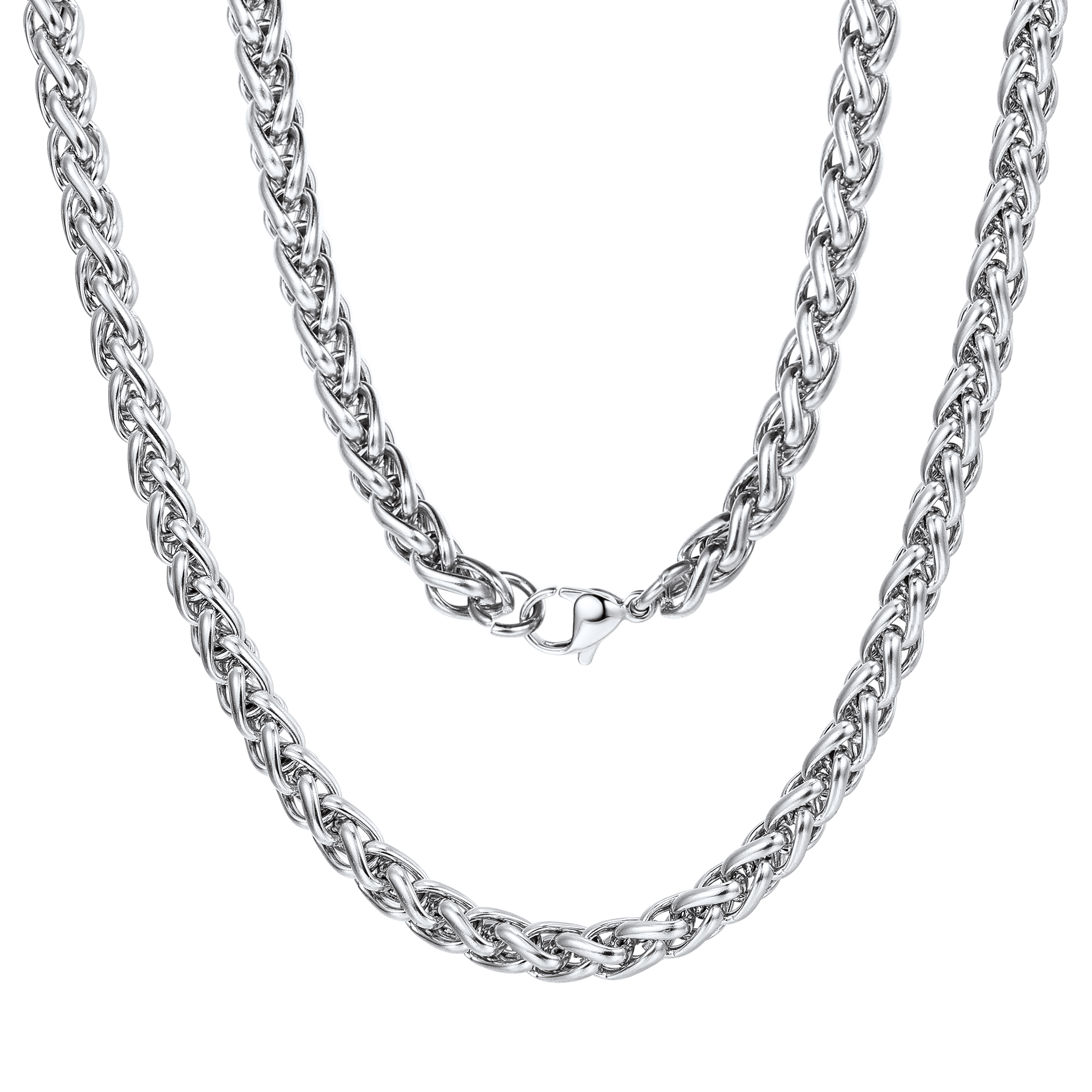 FaithHeart Stainless Steel Spiga Wheat Chain Necklace for Men Women,18''-30'' FaithHeart