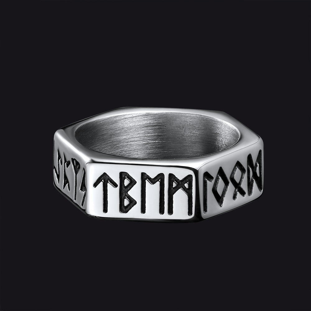 Norse Viking Hexagon Runes Band Ring