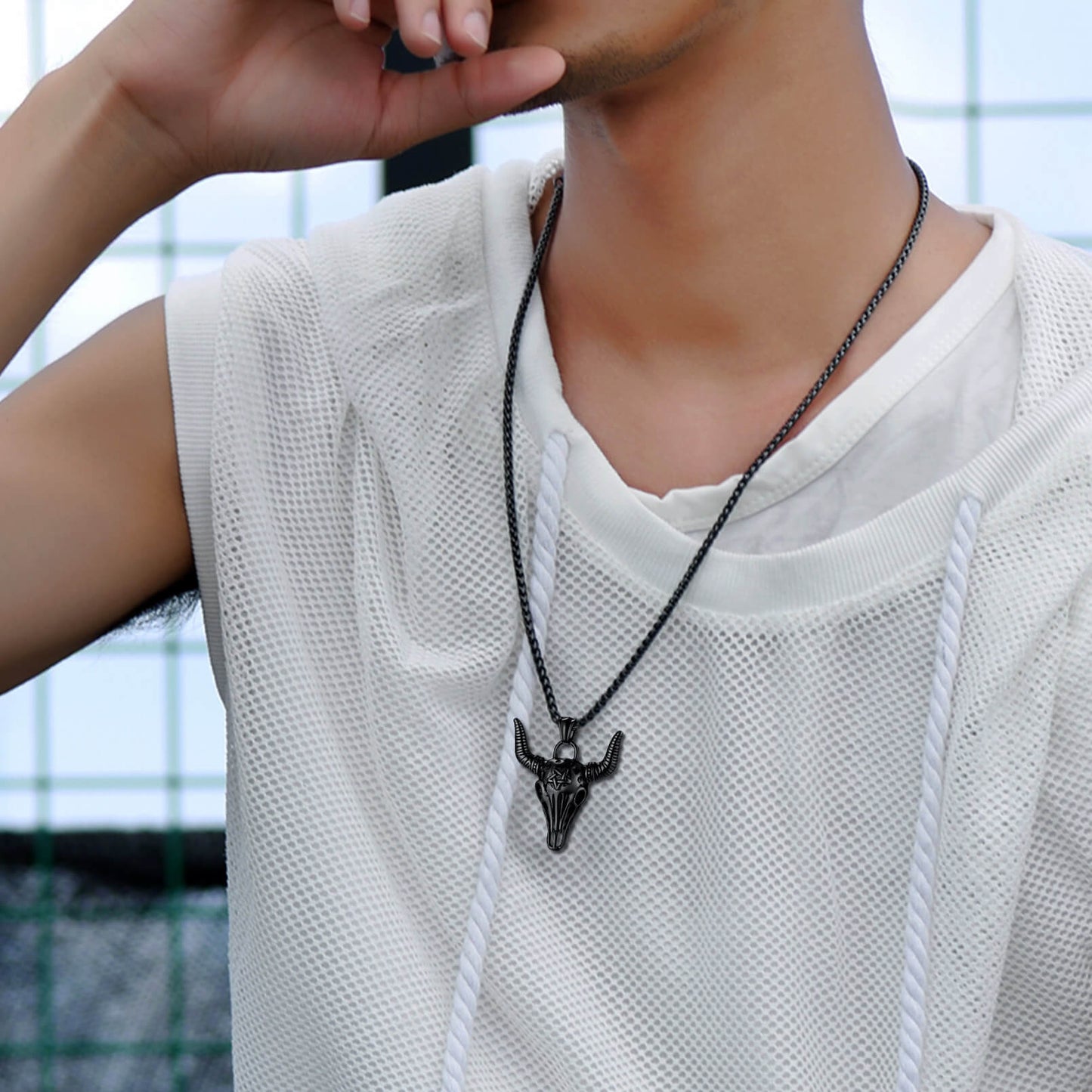 FaithHeart Satanic Bull Skull Necklace with Invert Pentagram for Men FaithHeart