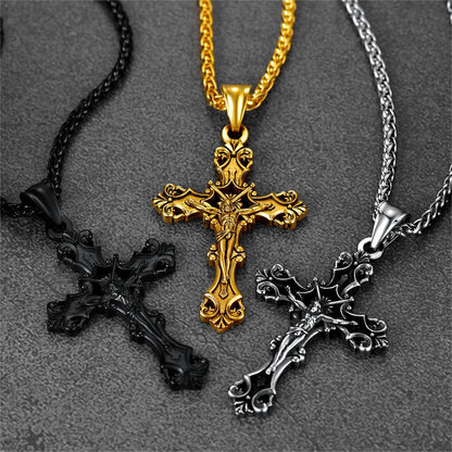 FaithHeart Cross Crucifix Pendant Necklace For Men Stainless Steel FaithHeart