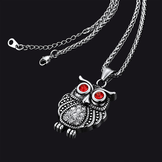 FaithHeart Vintage Owl Necklace For Men With Ruby Eyes FaithHeart