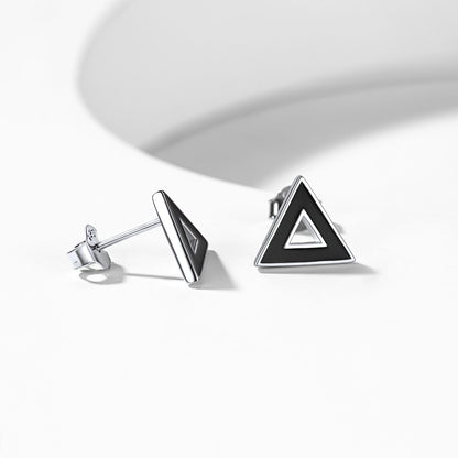 FaithHeart Black Enamel Triangle Stud Earrings for Men FaithHeart
