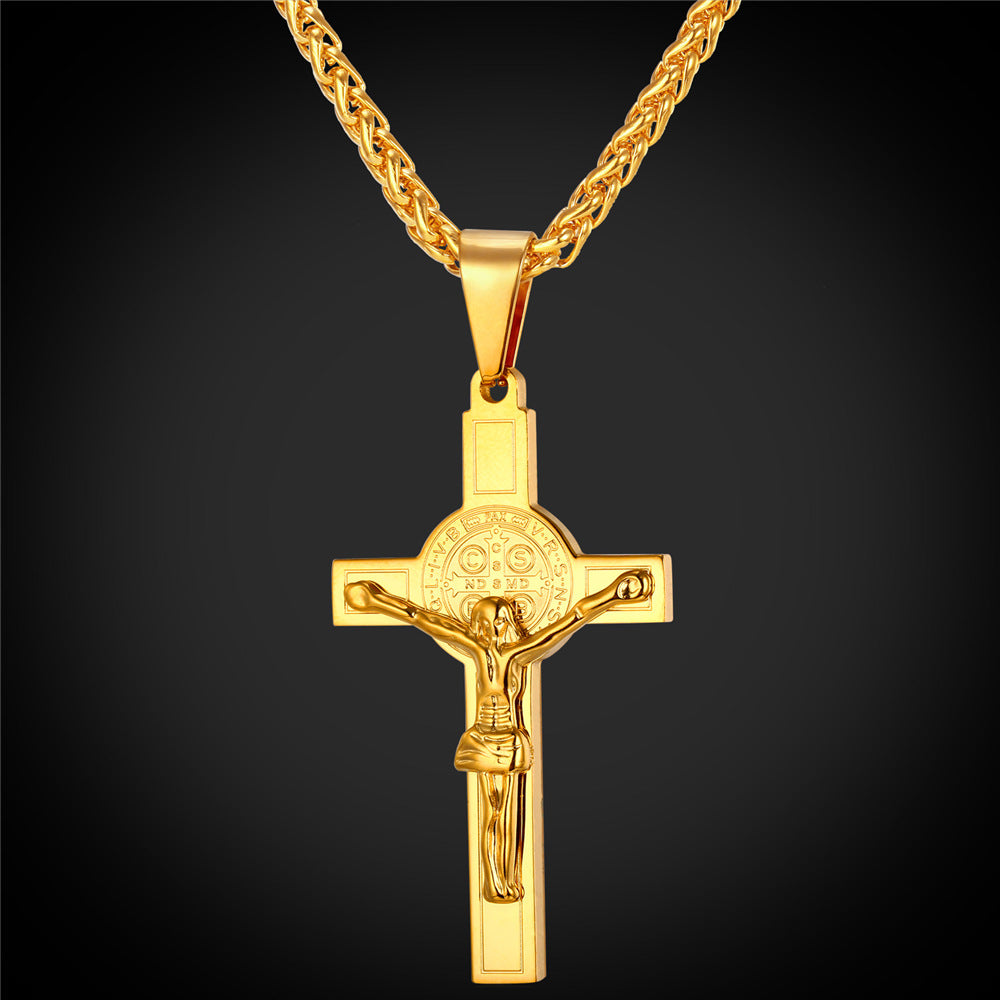 FaithHeart Catholic Saint Benedict Crucifix Cross Necklace For Men FaithHeart