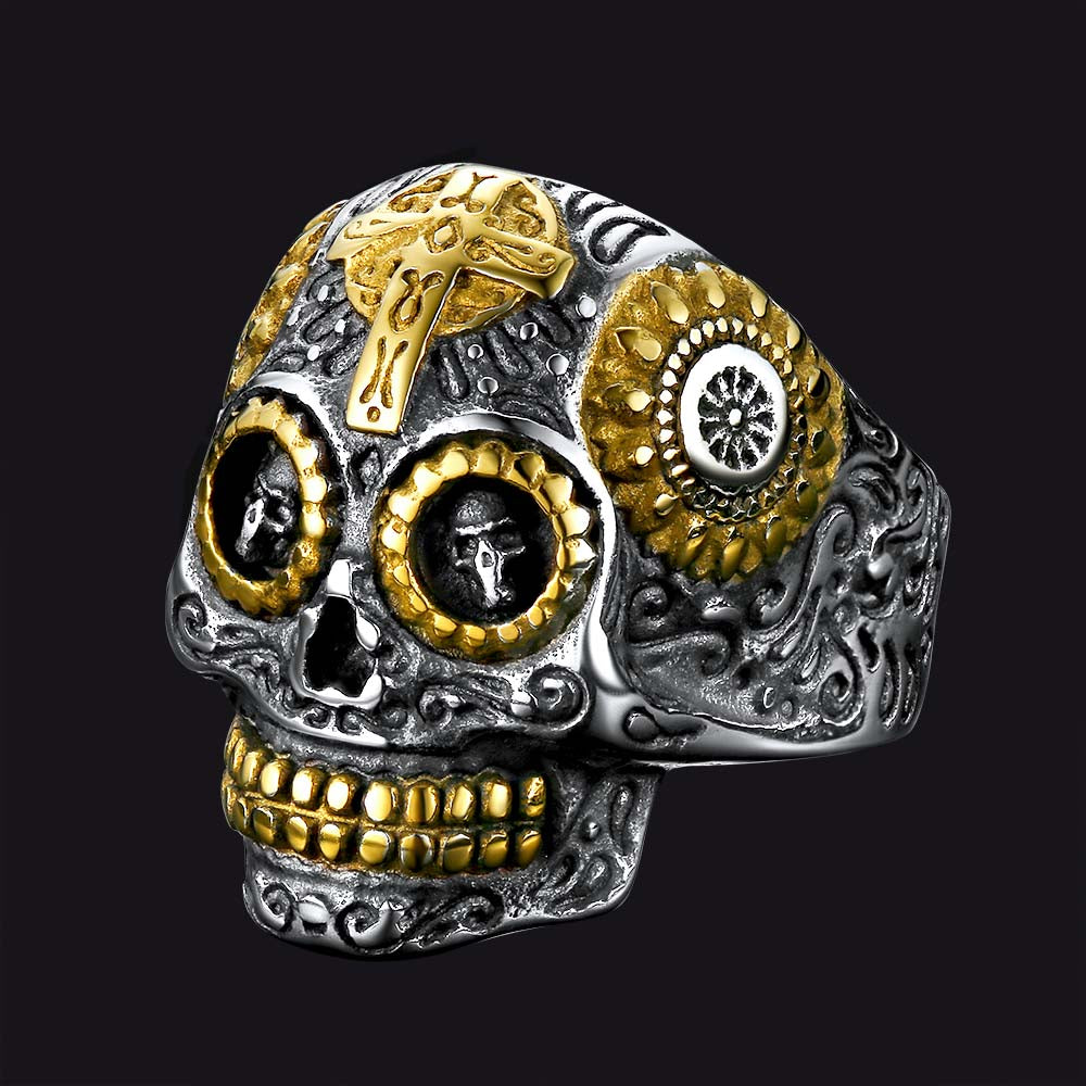 FaithHeart Gothic Punk Solid Suger Skull Ring for Men FaithHeart