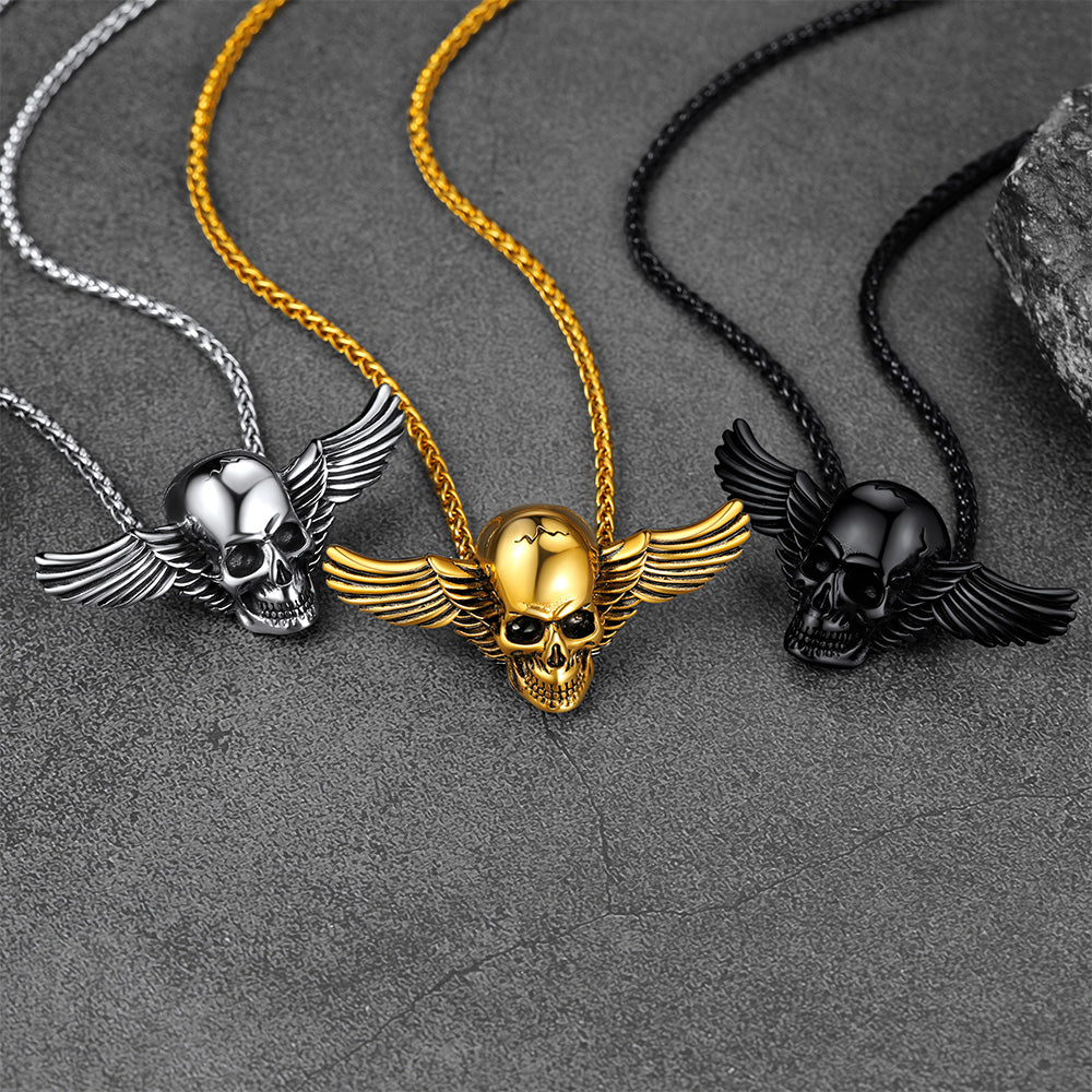 FaithHeart Gothic Skull Necklace With Wing For Men FaithHeart