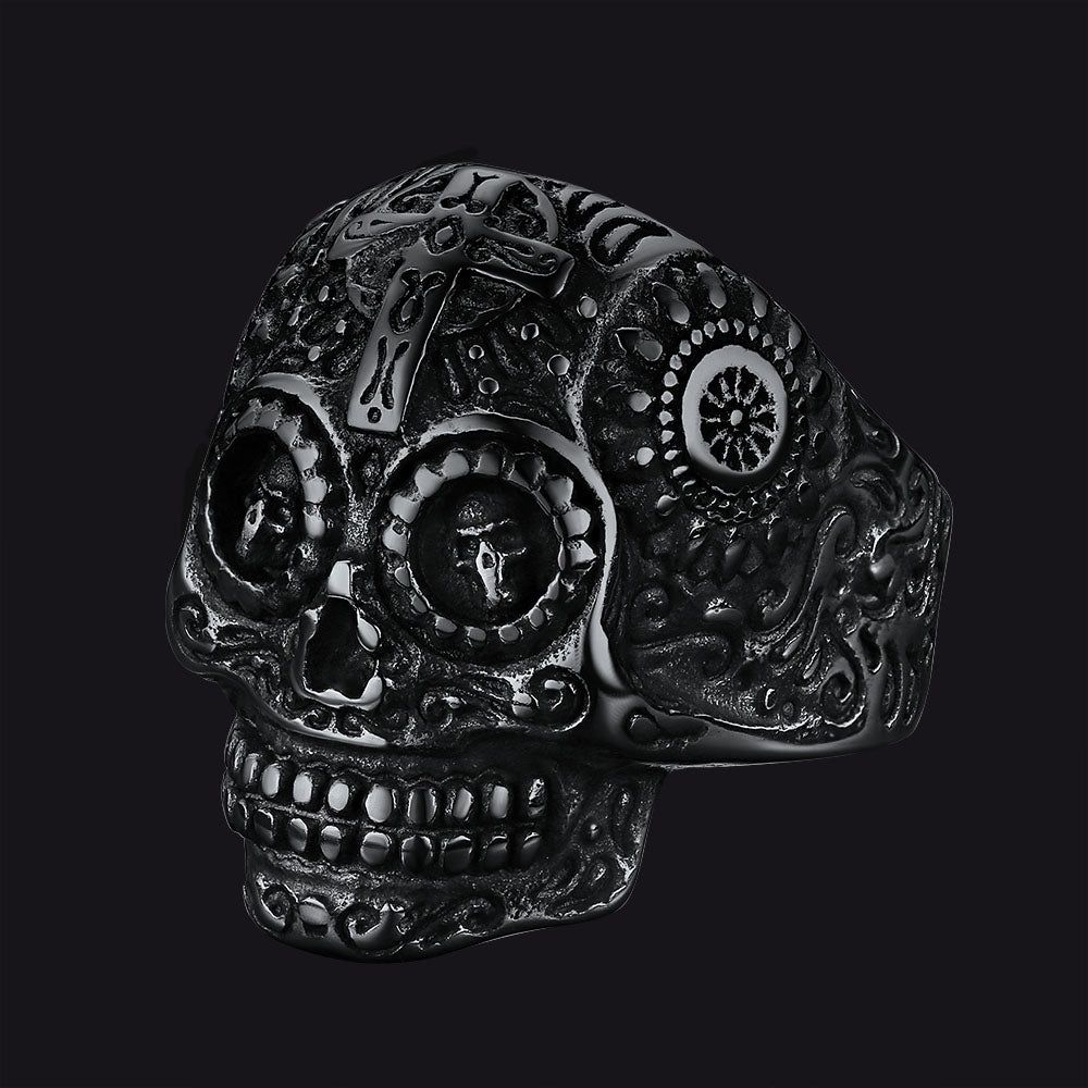 FaithHeart Gothic Punk Solid Suger Skull Ring for Men FaithHeart