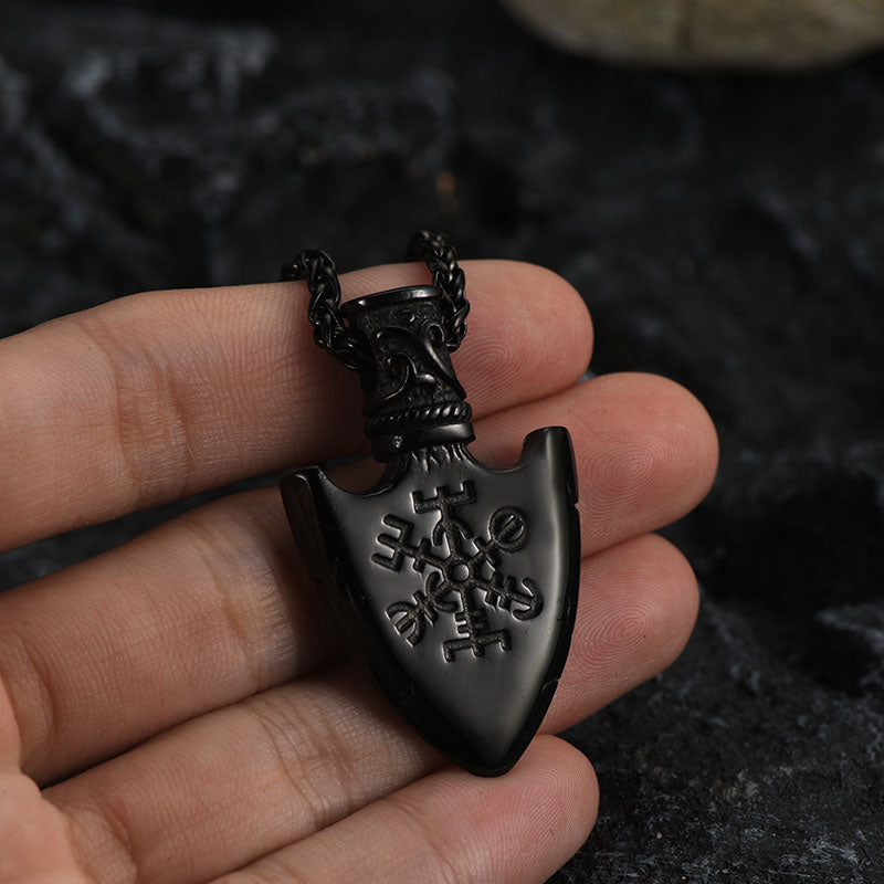 FaithHeart Viking Gungnir Pendant Necklace With Valknut & Compass for Men FaithHeart
