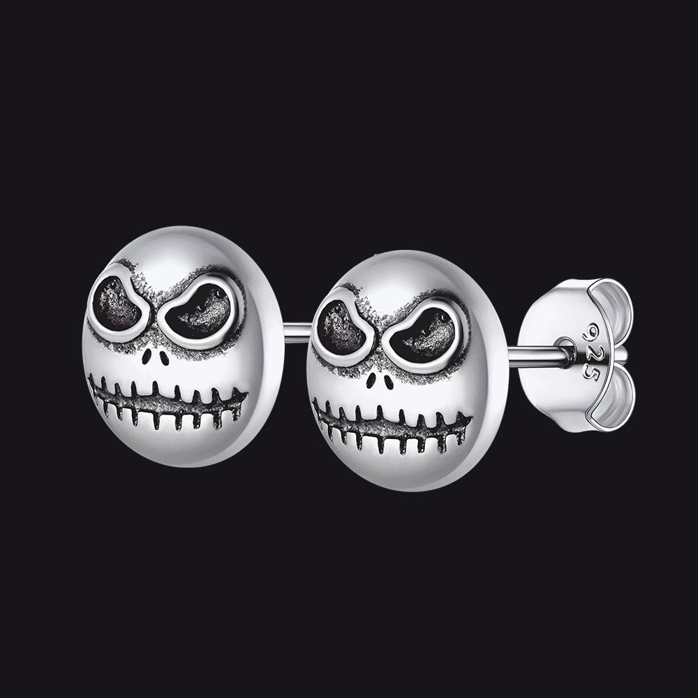 FaithHeart Sterling Silver Halloween Jack Skellington Stud Earrings For Men FaithHeart