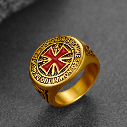 FaithHeart Knights Templar Red Cross Signet Ring For Men FaithHeart