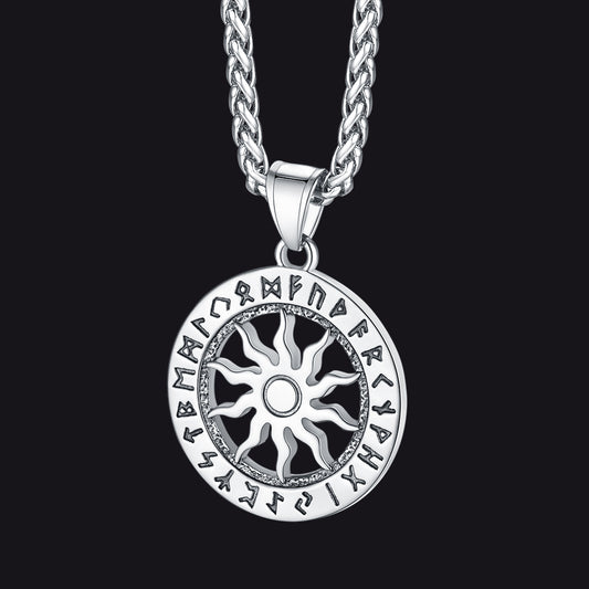 FaithHeart Viking Sun Wheel Rune Pendant Necklace for Men FaithHeart