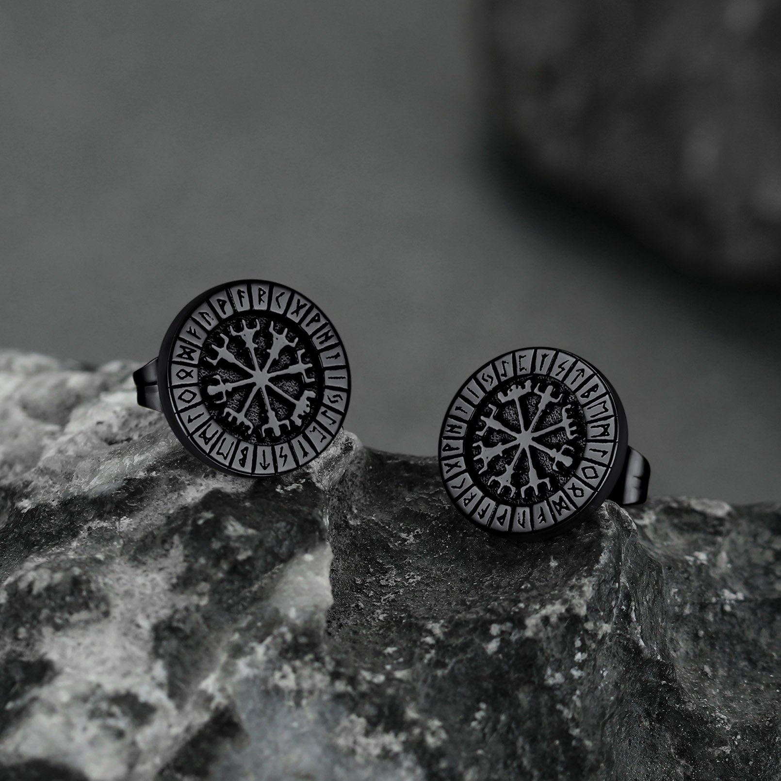 FaithHeart Viking Rune Compass Stud Earrings For Men FaithHeart