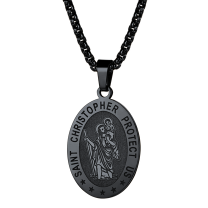 FaithHeart Oval Christian Saint Christopher Protection Necklace For Men FaithHeart