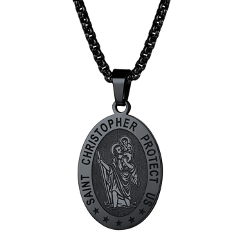 FaithHeart Oval Christian Saint Christopher Protection Necklace For Men FaithHeart