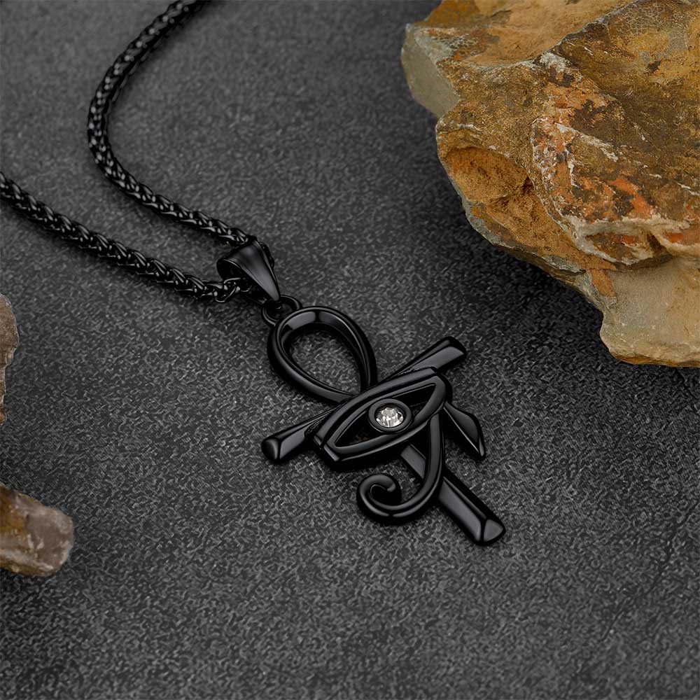 FaithHeart Egyptian Eye of Horus Ankh Cross Necklace Pendant For Men FaithHeart