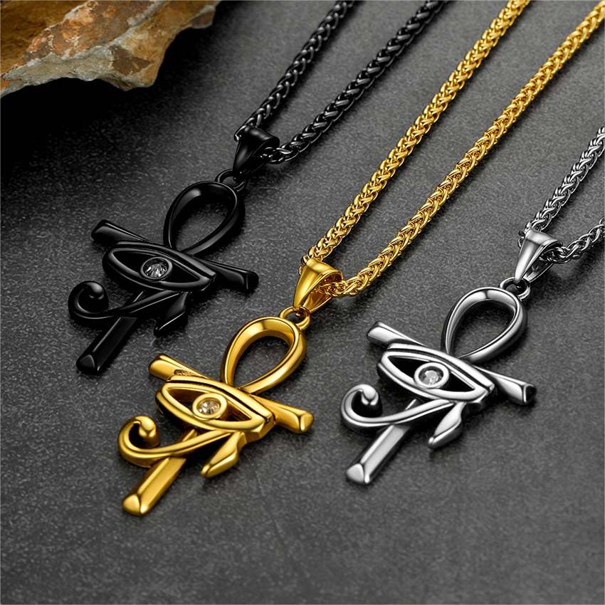 FaithHeart Egyptian Eye of Horus Ankh Cross Necklace Pendant For Men FaithHeart