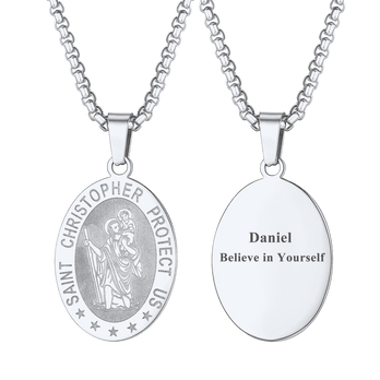 FaithHeart Oval Christian Saint Christopher Protection Necklace For Men FaithHeart