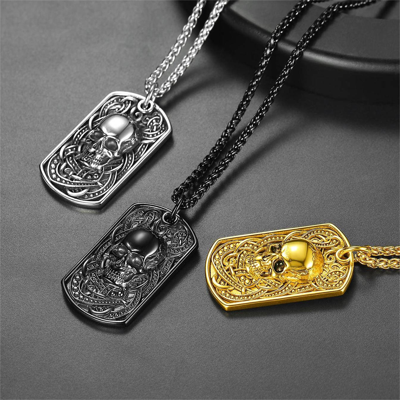 FaithHeart Custom Gothic Skull Dog Tag Pendant Necklace For Men FaithHeart