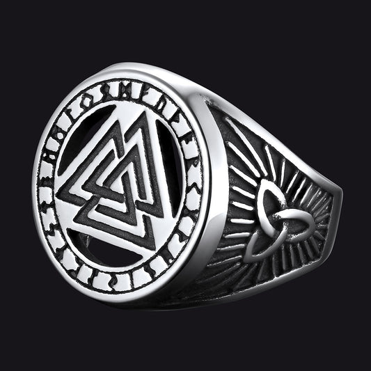 FaithHeart Viking Rune Valknut Signet Ring With Celtic Knot FaithHeart