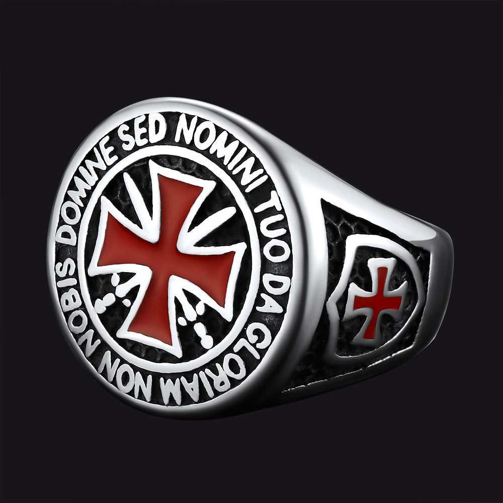 FaithHeart Knights Templar Red Cross Signet Ring For Men FaithHeart