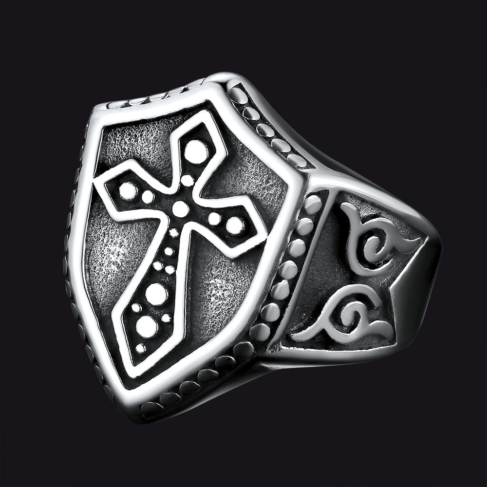 FaithHeart Shield Crusader Templar Cross Ring For Men FaithHeart