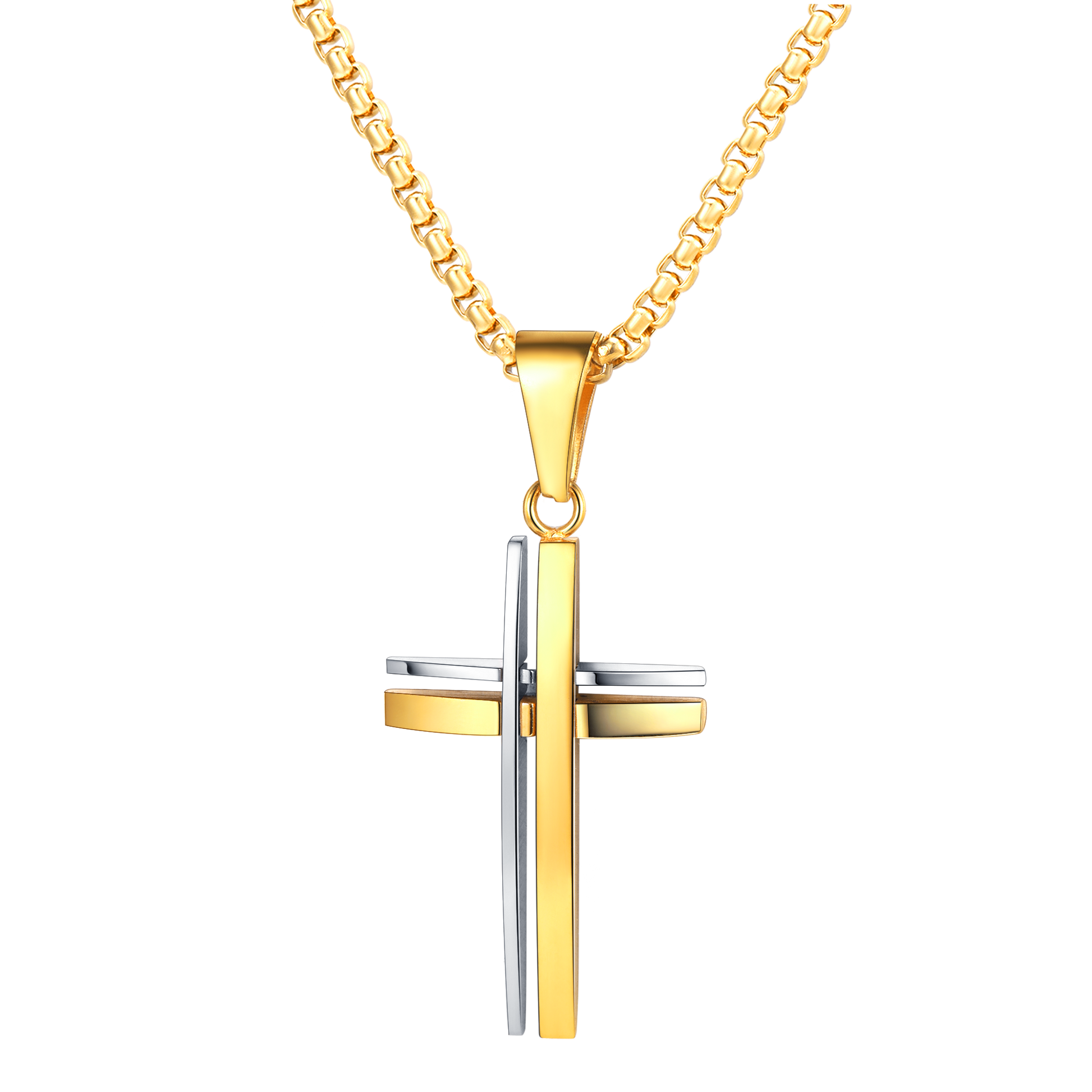 FaithHeart Catholic Double Layers Cross Necklace For Men FaithHeart