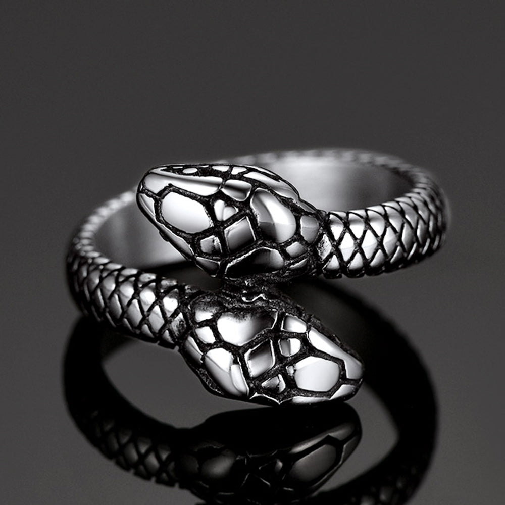 Biker Double Head Snake Stainless Steel Ring