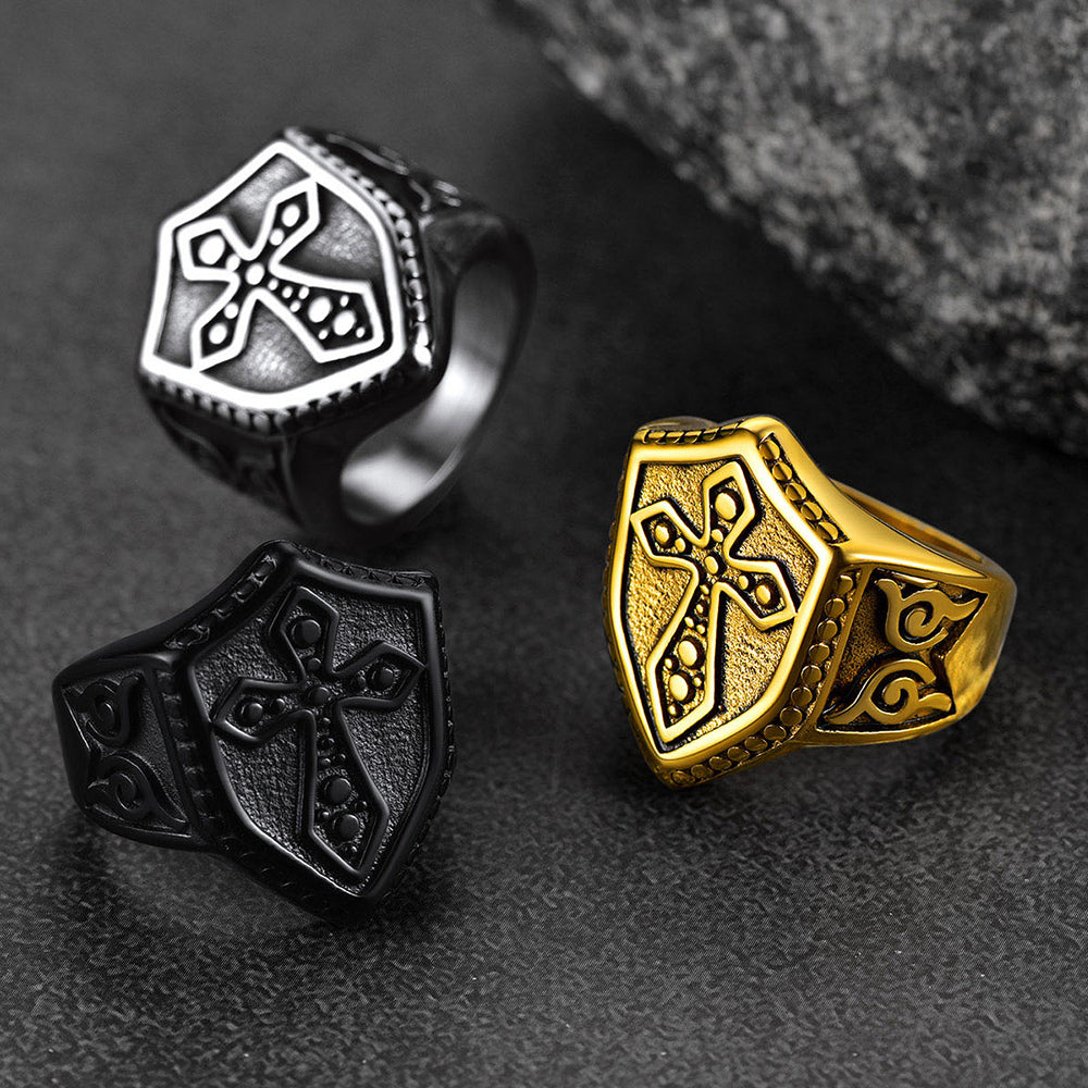 FaithHeart Shield Crusader Templar Cross Ring For Men FaithHeart