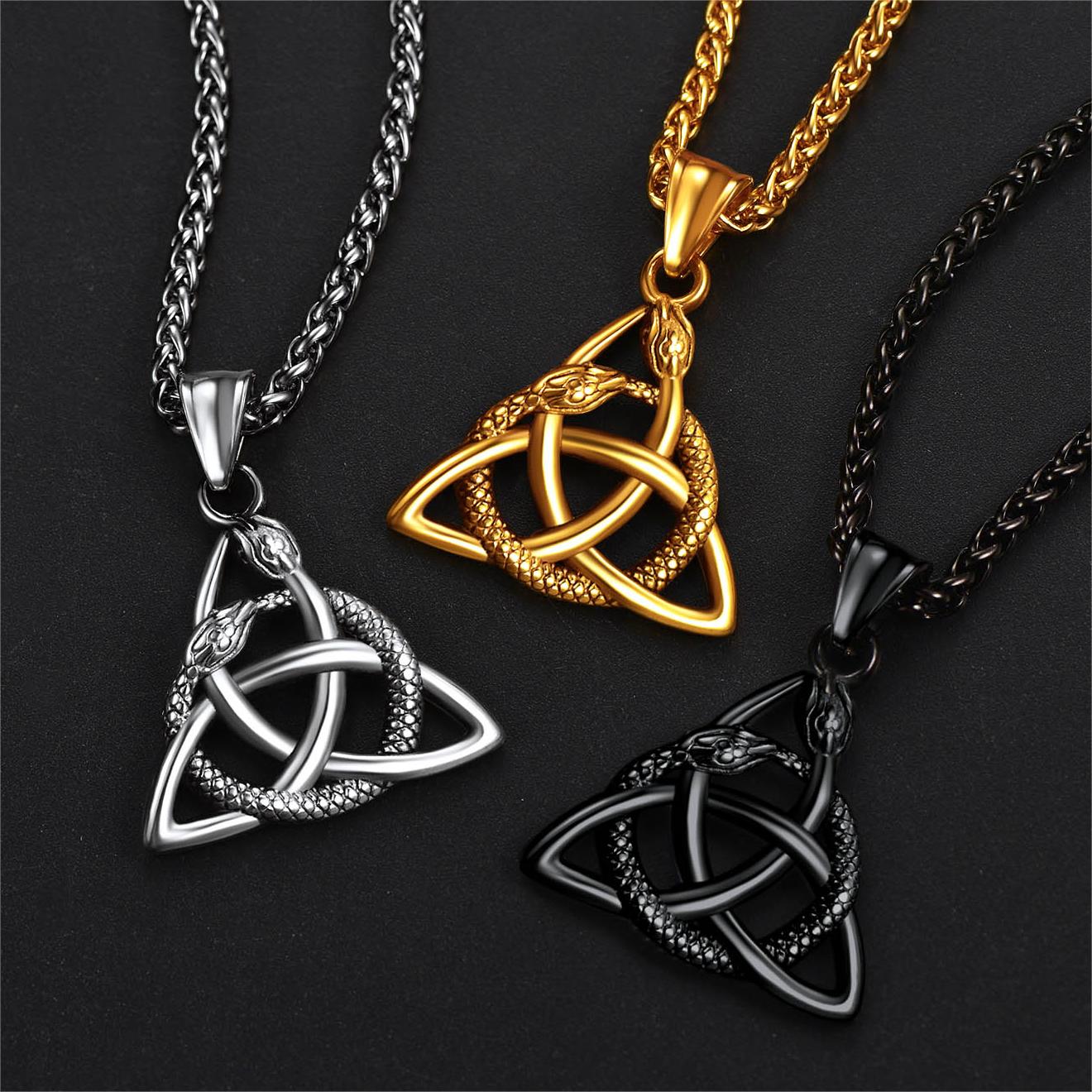 FaithHeart Celtic Trinity Knot Snake Pendant Necklace For Men FaithHeart